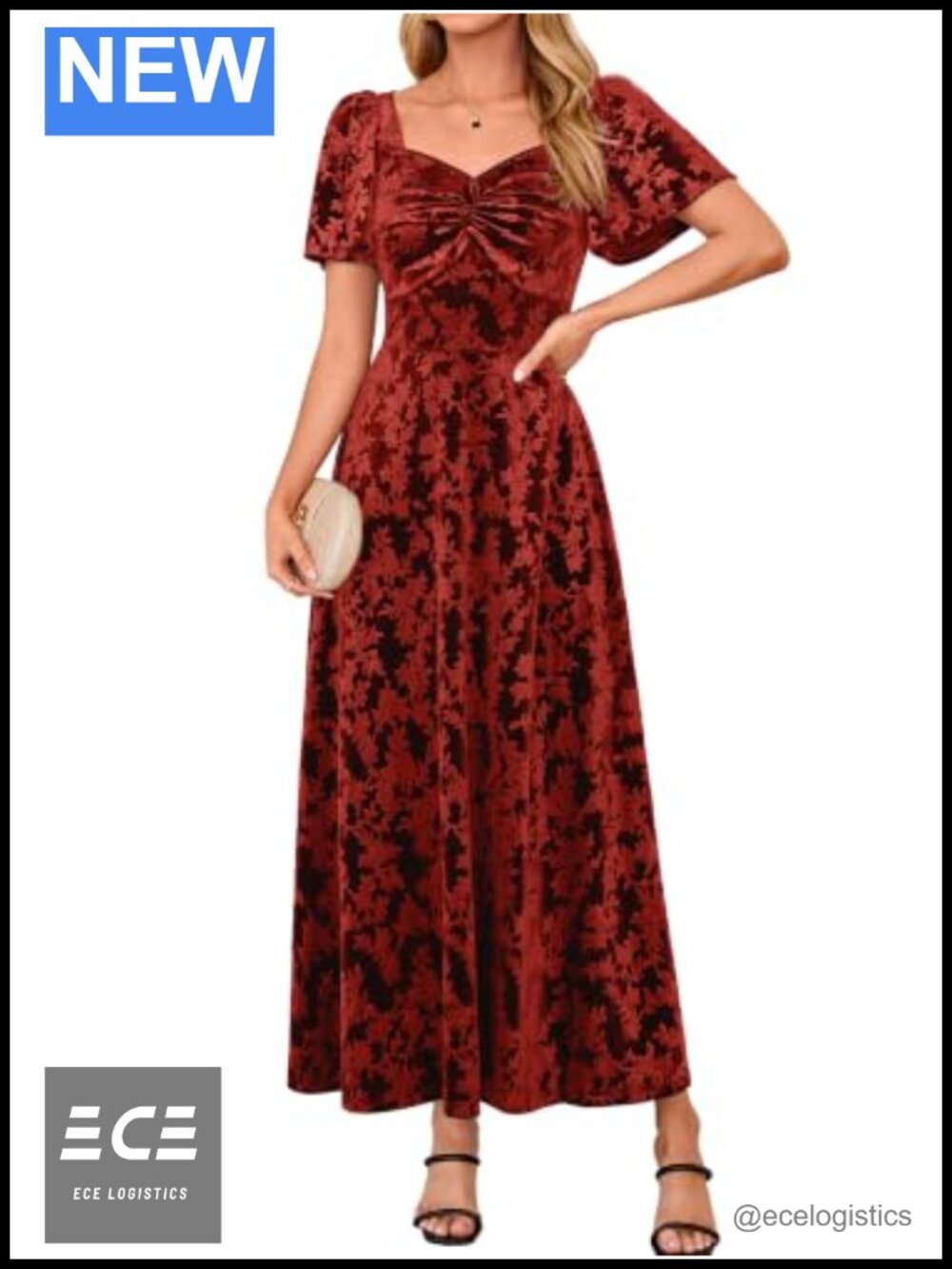 Velvet Maxi Dress Twist Knot Smocked Back Wedding Guest Formal